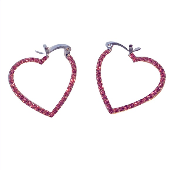 NWT Pink Crystal Heart Pierced Earrings in 18k yellow gold. - Picture 5 of 9